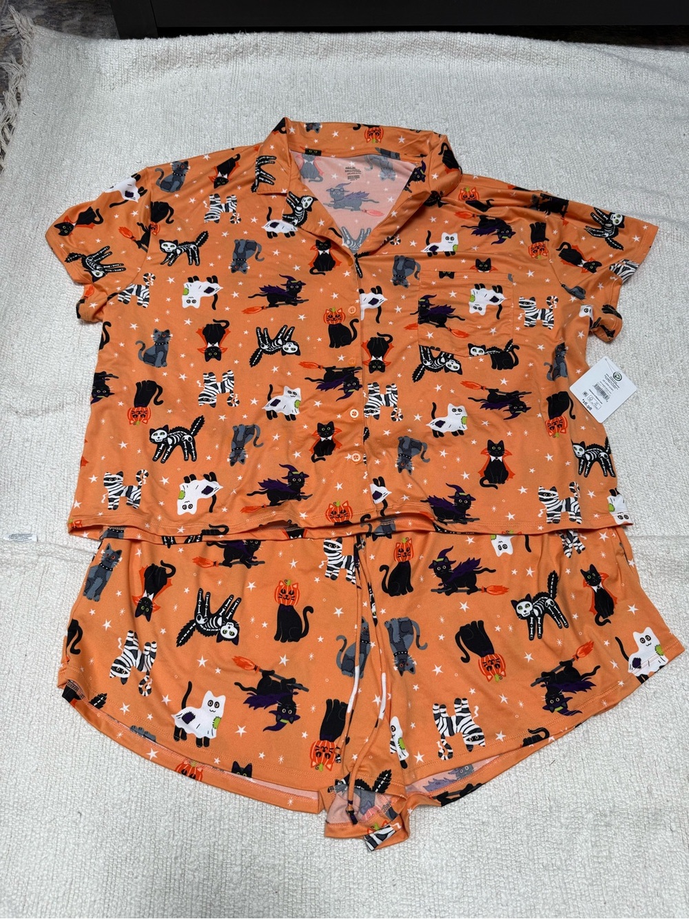 Halloween Spooky Cat/Bat Graphic Print Pajama Shorts Set 2X NWT